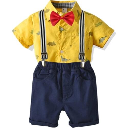 Fashion Toddler Boys Clothes Sets Kids Clothes Yellow T-shirt+Pants Outfits Suit Boys Gentelman Clothes For Children Clothing