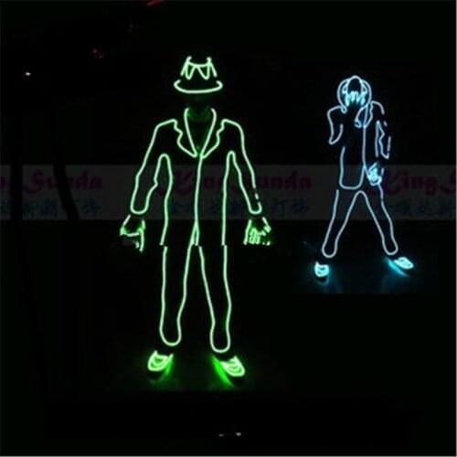 Wholesale Price Led Luminous Flashing ELWire Robot Suit Costume With Cap,Gloves And Shoes MJ Style Clothing Dance Wear