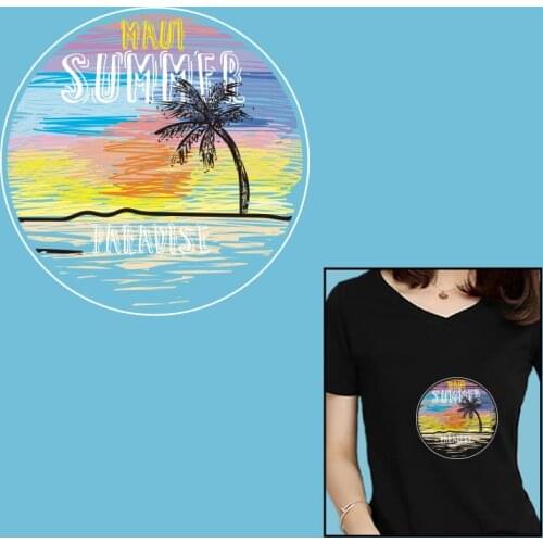 Beautiful And Splendid Seaside Sunset Landscape Pattern On Clothes Applique Decor Heat Vinyl Ironing Stickers Decor
