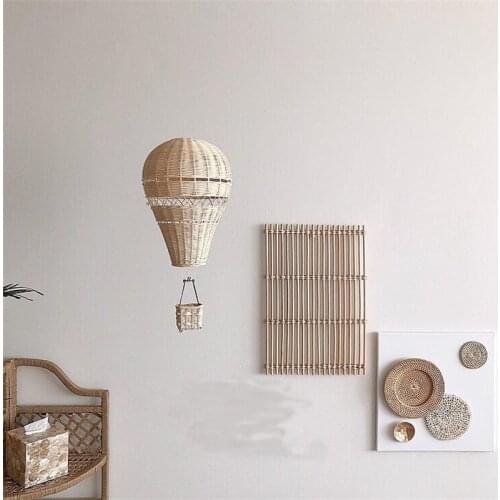 Hot Handmade Kids Room Decoration Kindergarten Nursery Rattan Weave Hot Air Balloon Craft Wall Hanging Decor Birthday Ornament