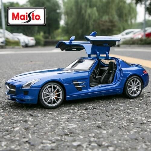 Maisto 1:18 Mercedes-Benz SLS AMG blue car alloy car model simulation car decoration collection gift toy Die casting model