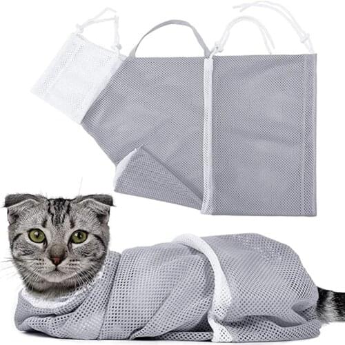 Multifunctional Fixed Bag Cat Cleaning And Grooming Tool Pet Bathing Cutting Nails Injection Adjustable Mesh Bag Cat Washing Bag