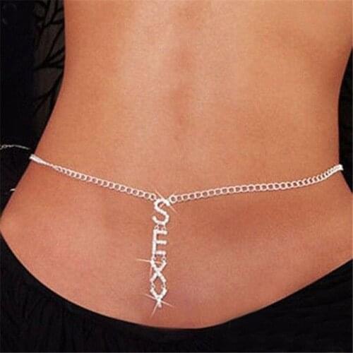 Fashion Crystal Letter Sexy Pendant Belly Belt Chain for Women Sweet Waist Chain Summer Beach Jewelry Accessories