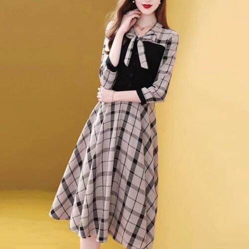 Fashionable new autumn womens Dress Plus size print casual butterfly neck panel long sleeve retro dress SS1160