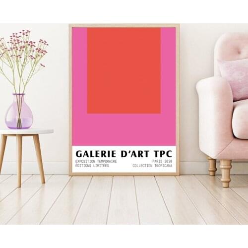 Pink Red Color Block 1 Art Prints Abstract Artwork Painting Museum Poster Mid Century Wall Art Canvas Print Living Room Decor