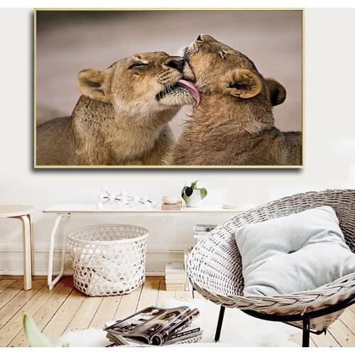Animal Art Tiger Canvas Painting Kiss Lover Wall Art Posters and Prints Wall Pictures for Living Room Home Wall Cuadros Decor