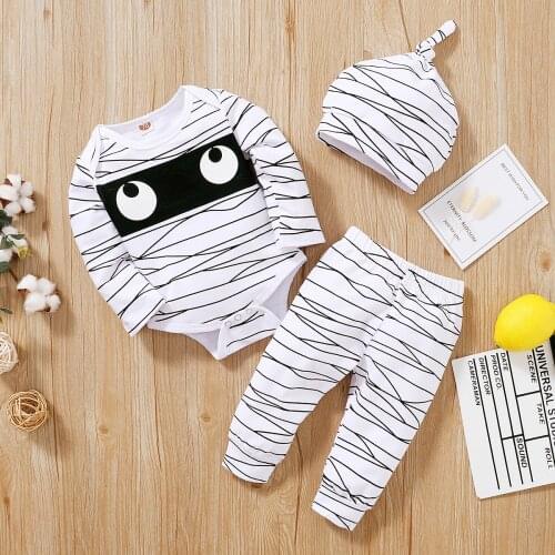 2020 New Hot 3Pcs Babys Set Babies Cartoon Cotton Clothing Set Bodysuit Top Long Pants Hat Stripes Suit Outfits ropa de bebe
