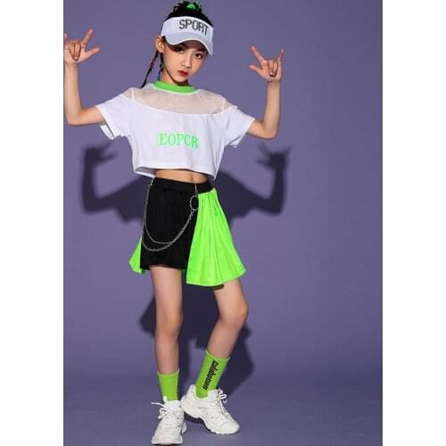 Girlss Jazz Dancing Performance Clothing Summer Cheerleader Costume Short Sleeved Crop Tops Trend Hip Hop Dance Outfits BL6092