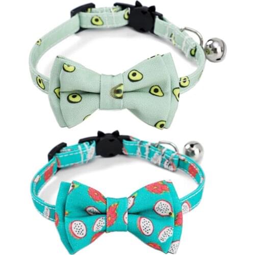 Breakaway Cat Collar with Bell and Accessories Summer Printing Kitten Collar Bowtie Safety for Kitty 10 Colors Adjustable