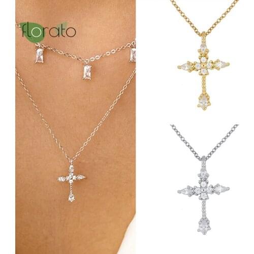 925 Sterling Silver Zircon White Crystal Necklace Women Religious Cross Pendant Necklace Joyas De Mujer Adjustable Length A55
