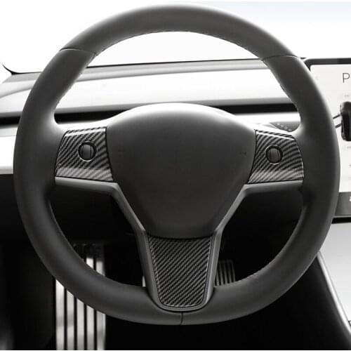 Fit for Tesla Model 3 2018 2019 2020 Car Styling ABS Carbon Steering Wheel Button Decor Cover Trim 3pcs Auto Accessories