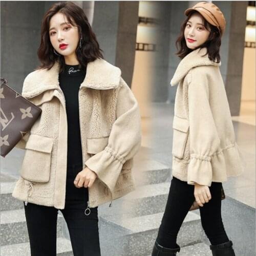 Pop Winter Real Fur Coat Winter Jacket Women 100% Wool Coats Sheep Shearling Fur Down Jacket Women Coats