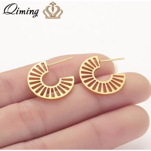QIMING Geometric Hoop Earrings For Women Female Delicate fashion Gold Simple Earrings Fine Jewelry Delicate Earring Hoops Gift