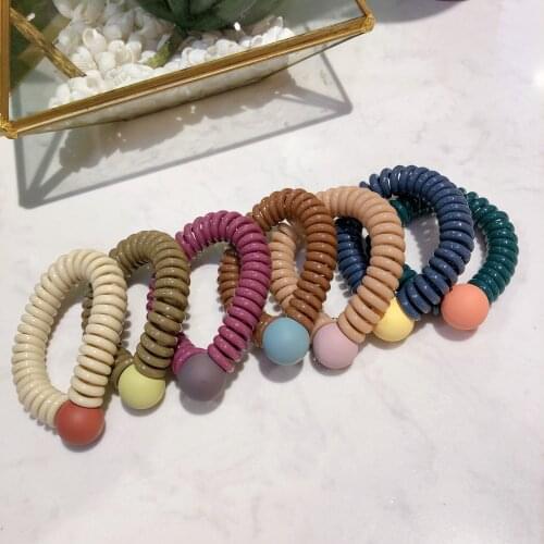 Solid Color Telephone Thread Hair Tie Female Ball Head Rubber Bands