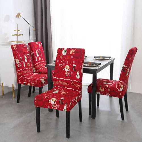 Christmas Chair Covers Santa Printed All-inclusive Elastic Stretch Dining Room Chairs Slipcover Home Seat Cover Universal Size