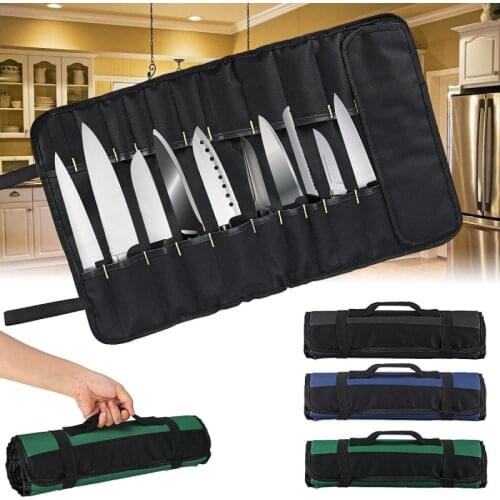 3 Color Choice Chef Knife Bag Roll Bag Carry Case Bag Kitchen Cooking Portable Durable Storage 22 Pockets Black Blue Green