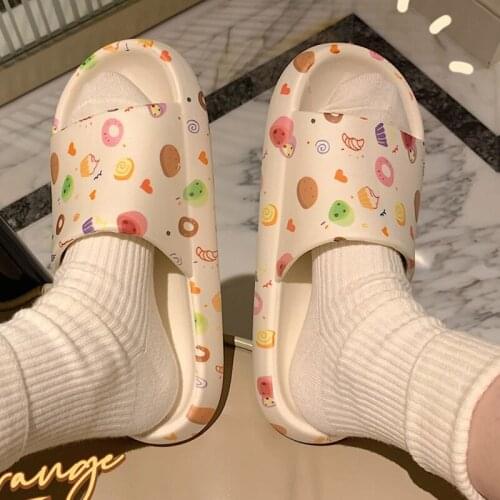 Women Platform Slippers Ladies Summer Cartoon Print Open Toe Flats Female Light Comfort Indoor Bathroom Shoes Womens Footwear