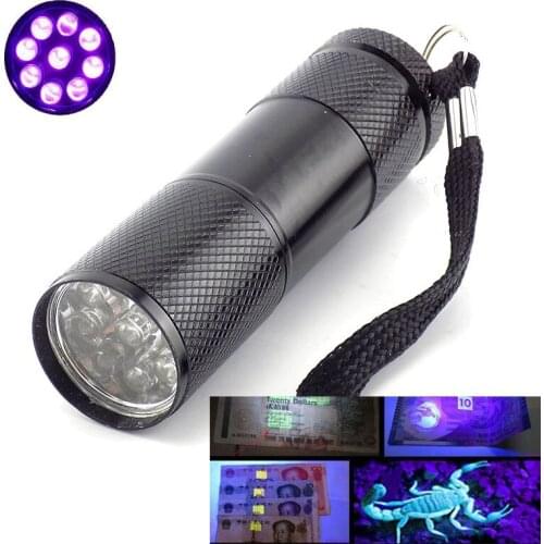 9 LED UV Ultraviolet Flashlight mini Purple color backlight Ultra Violet Flash Torch Light lamp linterna AAA For Money detection