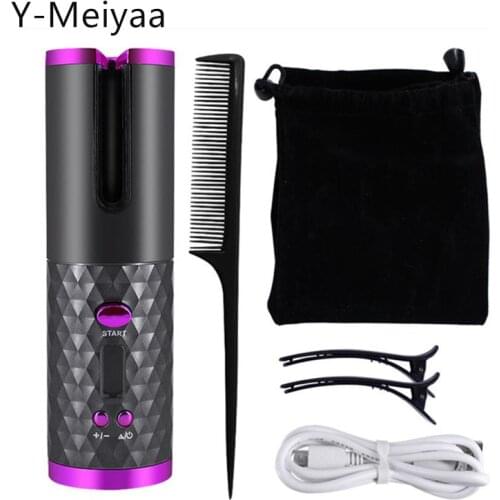 USB Rechargeable Cordless Automatic Hair Curler Curling Iron Curls Waves LCD Display Ceramic Curly Rotating Curling Wave Tool 20