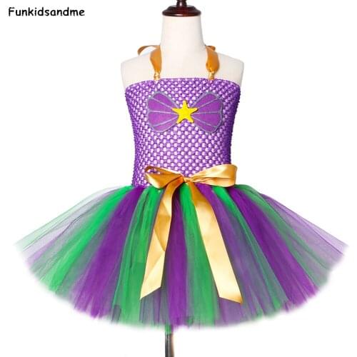Girls Mermaid Tutu Dress Tulle Princess Ariel Birthday Party Dresses for Girls Kids Purim Carnival Halloween Mermaid Costume