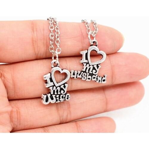 2pcs/set I Love My Husband Wife Heart Pendent Necklace For Couple Birthday Anniversary Jewelry Gift