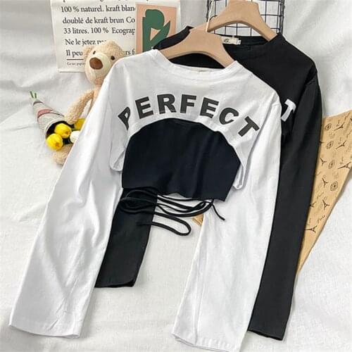 High Street Fashion T Shirt Women Long Sleeve Letter Print T-Shirt Female 2 Piece 2021 Spring Summer y2k Clothes