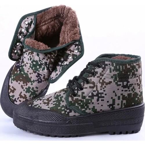 Winter Mens Camouflage High Boots Men And Women Plus Velvet Warm Cotton Shoes Outdoor Training Lace Up Sneakers Cold Boot 38-45