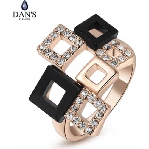 Dans Element Brand Austrian Crystals Copper Gold Color Wedding Rings for Women Fashion healthful Anti Allergies #RG91231