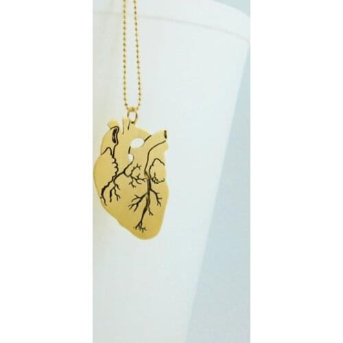 Anatomical heart gold necklace - cardiology pendant - medical - biology necklace free ship