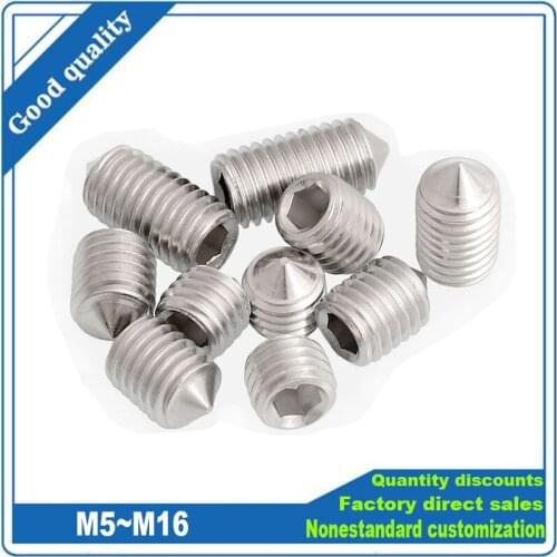 10/50pcs M3 M4 M5 M6 M8 M10 M12 DIN914 304 stainless Steel Hex Hexagon Socket Cone Point Grub Set Screw Tapered End Bolt A2-70