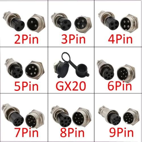1Pcs 2,3,4,5,6,7,8 9 Pin GX20 Male Female Aviation Connector Wire Panel Socket Plug Microphone Mic Adapter Lip Cap