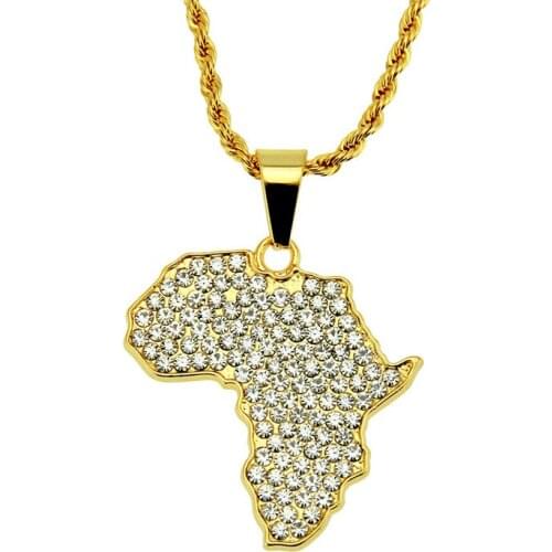 1PC Street fashion Europe and America hip hop personality Africa map inlaid zircon pendant necklace