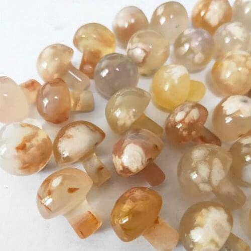 10pcs Natural flower agate quartz mushroom cherry blossom agate crystal buttom mushroom healing