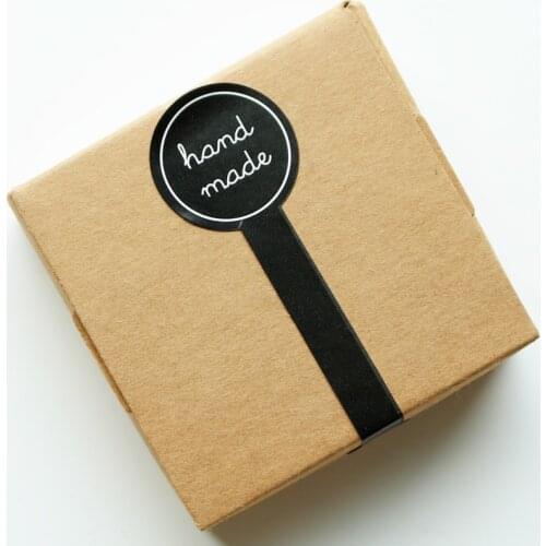100pcs Long Style "HAND MADE" Black Stickers Cake Packaging Sealing Label Kraft Sticker Baking DIY Gift Box Stickers