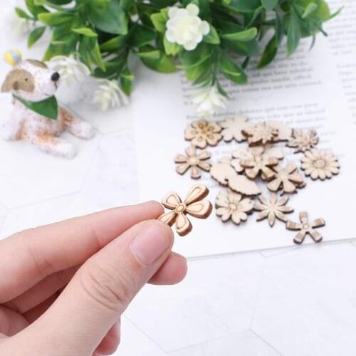 100pcs Cut Wood Flowers and leaves Embellishment Wooden Shape Craft Wedding Decor E56C