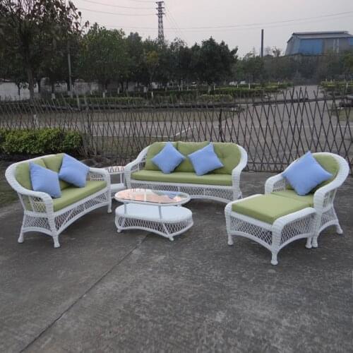 6-pcs good quality round PE rattan furniture aluminum frame set leisure sofa for outdoor white color