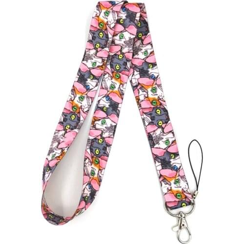 Hairless Sphynx Cat Keychain Lanyards Id Badge Holder ID Card Pass Gym Mobile Phone Badge Holder Key Strap webbings ribbons