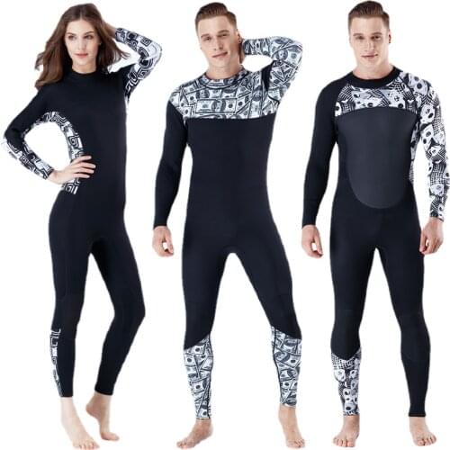 New Skull Pattern Men Women 3mm neopene one piece surfing suit snorkeling swimsuit long sleeve warm keeping wetsuit swimwear