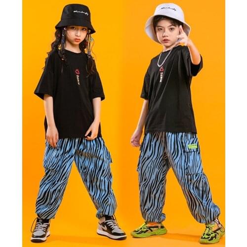 Hip Hop Clothes For Children Black Short T Shirt Zebra Pants For Girls Boys Jazz Dance Costumes Kids Stage Clothing Streetwear