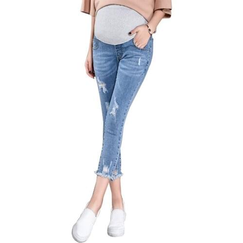 Fashion Maternity Jeans 7/10 Length High Waist Belly Skinny Pencil Pants Clothes for Pregnant Women Summer Autumn Pregnancy Jean