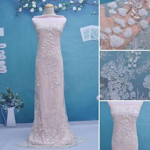Embrodery lace fabric for dress Popular embroidery African tulle lace French net fabric SYJ-6298 with beads