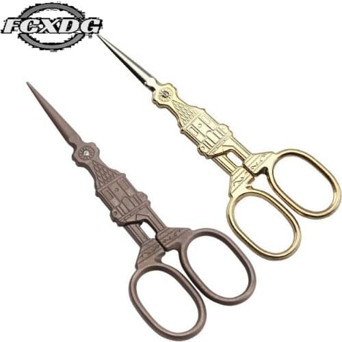 European Church Design Stainless Steel Antique Scissors High Quality Golden Retro Craft Scissors for Needlework and Handicrafts