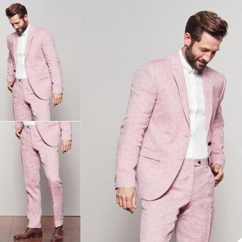 Hot Sale Pink Mens Pants Suits Two Button Groom Best Man Coat Business Wedding Blazer Tuxedos (Jacket+Pants)