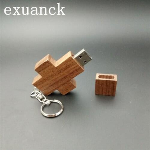 Exuanck Customize Logo Artwork Cross Red Wood USB 3.0 Flash Drive Memory Stick 8GB 16GB 32GB 64GB (30pcs free logo)