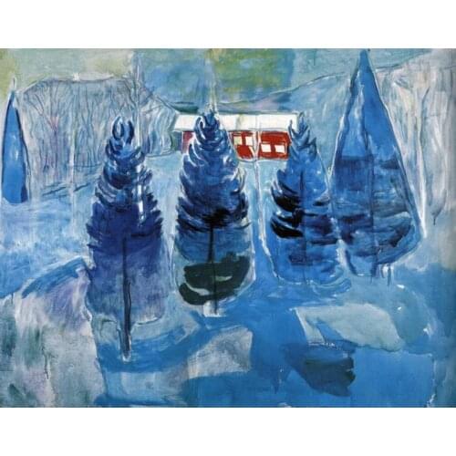 Oil Painting Reproduction on Linen Canvas,red-house-and-spruces-1927 by Edvard Munch,100% handmade,abstract oil painting