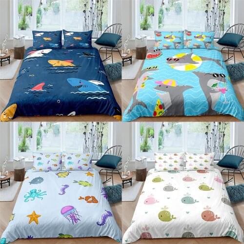 Nordic Fish Bedding Set Shark Duvet Cover 240x220 Bedclothes Pillowcases Twin Full Queen King Beds Cover Adults No Bed Sheet Set