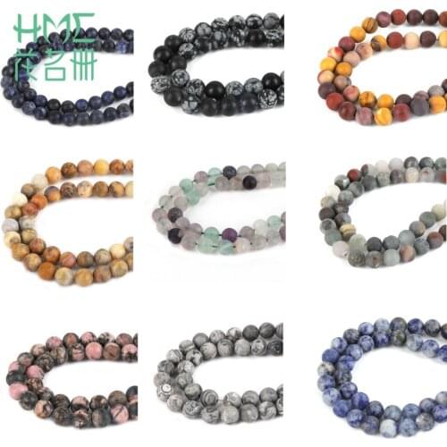 38cm Polish Round Matte Natural Stone Beads Frosted Turquoises Amazonite Watermelon Loose Beads for Bracelet Jewelry Making