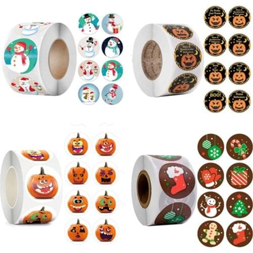 Round Stickers Halloween Christmas Pumpkin snowman Decor seal labels for Package decorate handmade sticker stationery supplies