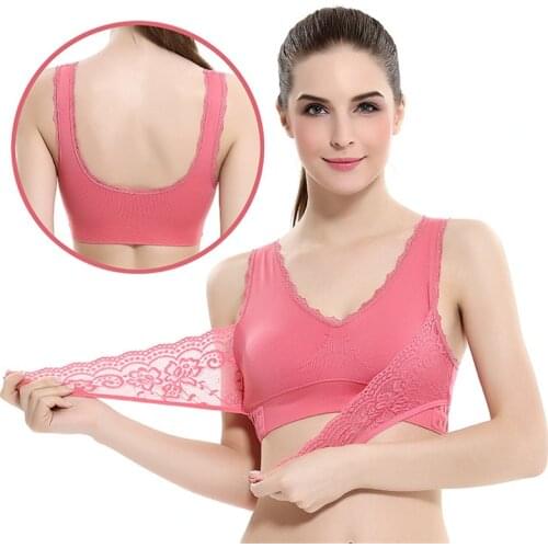 Hot Sale S-4XL Women Underwear Sexy Lingerie Lace Solid Color Cross Side Buckle Wireless Push Up Breathable Sleep Bra