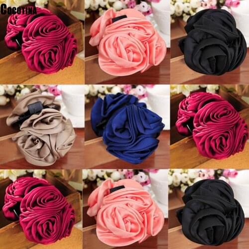 Fashion Korean Style Cute Womens Beauty Chiffon Rose Flower Bow Jaw Clip Barrette Hair Claw Claws